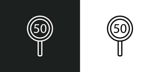 Wall Mural - speed limit line icon in white and black colors. speed limit flat vector icon from speed limit collection for web, mobile apps and ui.