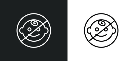 Poster - no children line icon in white and black colors. no children flat vector icon from no children collection for web, mobile apps and ui.