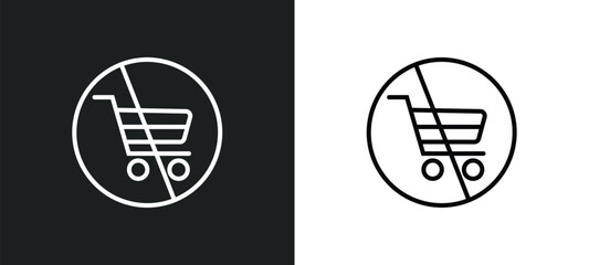 Poster - no shopping cart line icon in white and black colors. no shopping cart flat vector icon from no shopping cart collection for web, mobile apps and ui.