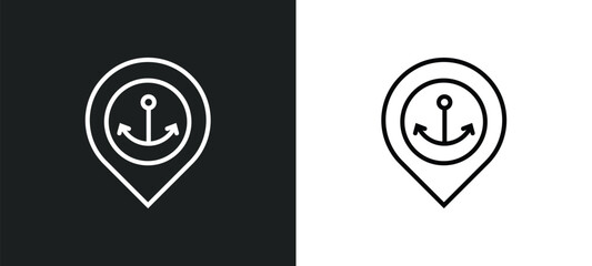 Poster - port line icon in white and black colors. port flat vector icon from port collection for web, mobile apps and ui.