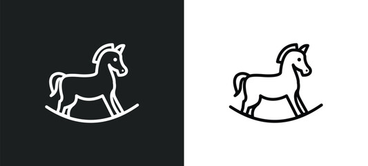 Wall Mural - rocking horse toy line icon in white and black colors. rocking horse toy flat vector icon from rocking horse toy collection for web, mobile apps and ui.