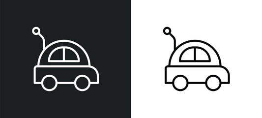Poster - car toy line icon in white and black colors. car toy flat vector icon from car toy collection for web, mobile apps and ui.