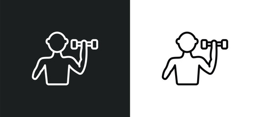 Poster - exercise with dumbbells line icon in white and black colors. exercise with dumbbells flat vector ico