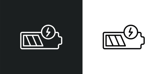 Poster - battery charging line icon in white and black colors. battery charging flat vector icon from battery