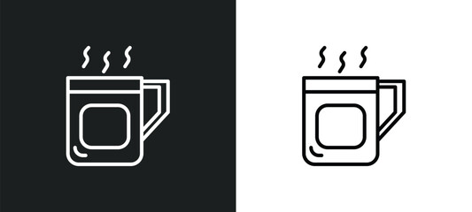 Canvas Print - cup of hot coffee line icon in white and black colors. cup of hot coffee flat vector icon from cup of hot coffee collection for web, mobile apps and ui.