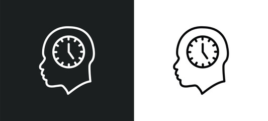 Poster - time mind line icon in white and black colors. time mind flat vector icon from time mind collection for web, mobile apps and ui.