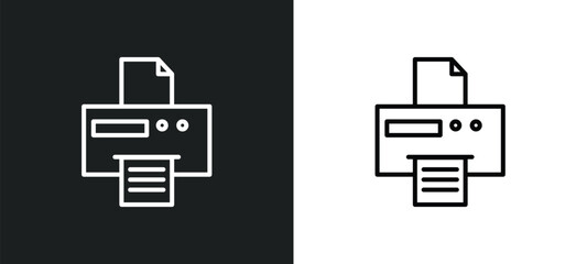 Poster - paper printer line icon in white and black colors. paper printer flat vector icon from paper printer collection for web, mobile apps and ui.