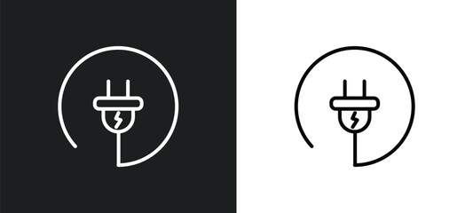 Poster - electrical plug line icon in white and black colors. electrical plug flat vector icon from electrical plug collection for web, mobile apps and ui.