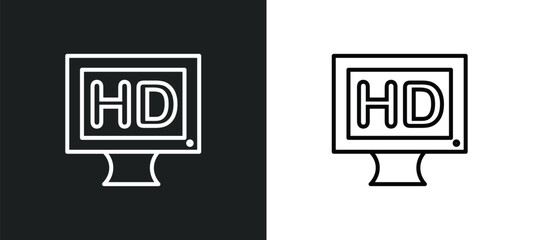 Wall Mural - hd monitor line icon in white and black colors. hd monitor flat vector icon from hd monitor collection for web, mobile apps and ui.