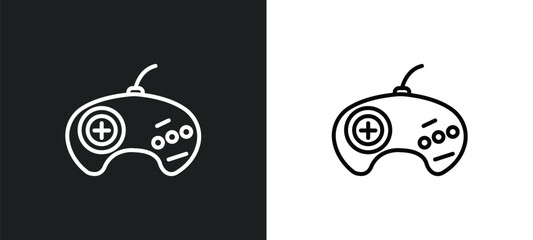 Poster - sega gamepad line icon in white and black colors. sega gamepad flat vector icon from sega gamepad collection for web, mobile apps and ui.
