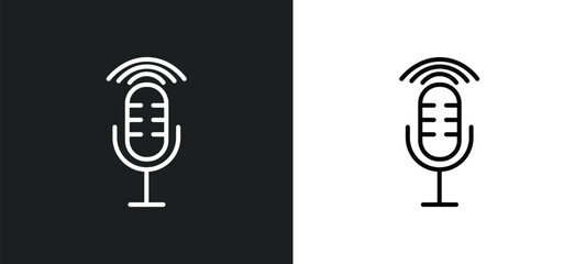 Poster - radio microphone line icon in white and black colors. radio microphone flat vector icon from radio microphone collection for web, mobile apps and ui.