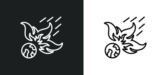 Wall Mural - meteor line icon in white and black colors. meteor flat vector icon from meteor collection for web, 