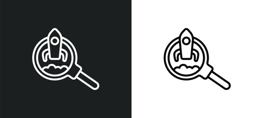 Poster - startup project search line icon in white and black colors. startup project search flat vector icon from startup project search collection for web, mobile apps and ui.
