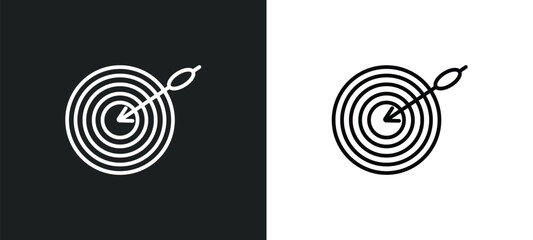 Poster - dartboard and dart line icon in white and black colors. dartboard and dart flat vector icon from dartboard dart collection for web, mobile apps ui.