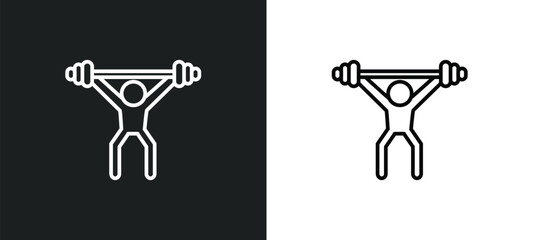 Poster - man lifting weight line icon in white and black colors. man lifting weight flat vector icon from man lifting weight collection for web, mobile apps and ui.