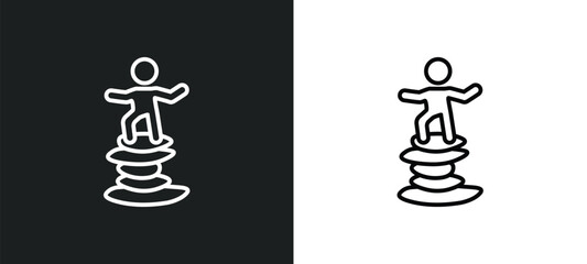 Poster - man balancing line icon in white and black colors. man balancing flat vector icon from man balancing collection for web, mobile apps and ui.