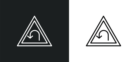 Poster - left bend line icon in white and black colors. left bend flat vector icon from left bend collection 