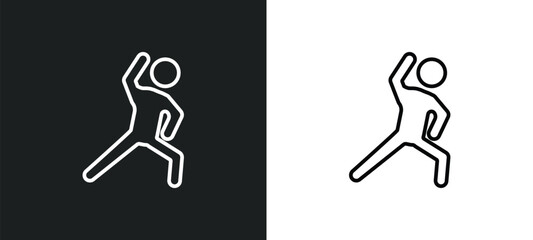 Poster - stretching line icon in white and black colors. stretching flat vector icon from stretching collection for web, mobile apps and ui.