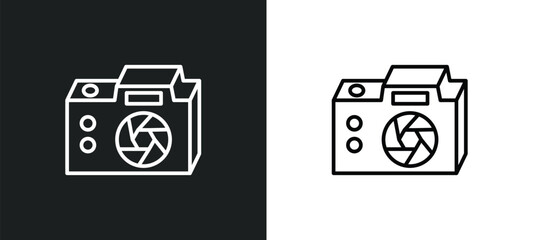 Poster - big photo camera line icon in white and black colors. big photo camera flat vector icon from big photo camera collection for web, mobile apps and ui.
