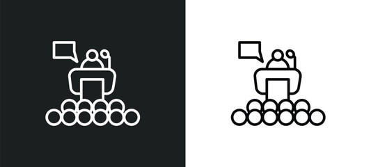 Aufkleber - conference line icon in white and black colors. conference flat vector icon from conference collection for web, mobile apps and ui.