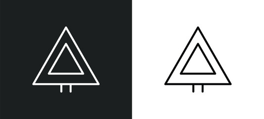 Poster - give way line icon in white and black colors. give way flat vector icon from give way collection for web, mobile apps and ui.