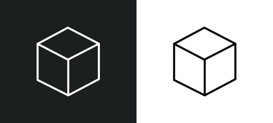 Poster - blank cube line icon in white and black colors. blank cube flat vector icon from blank cube collection for web, mobile apps and ui.
