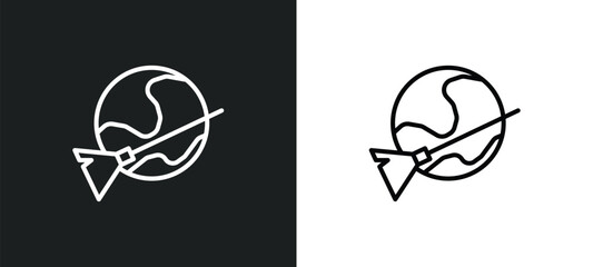Poster - moon and broom line icon in white and black colors. moon and broom flat vector icon from moon broom collection for web, mobile apps ui.