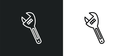 Poster - adjustable spanner line icon in white and black colors. adjustable spanner flat vector icon from adjustable spanner collection for web, mobile apps and ui.