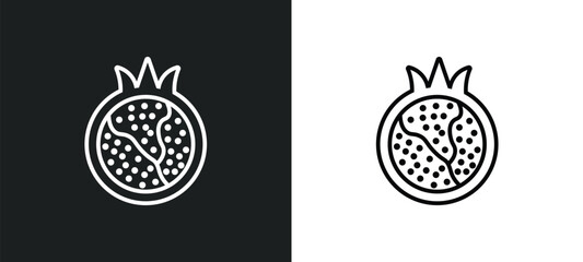 Poster - half pomegranate line icon in white and black colors. half pomegranate flat vector icon from half po