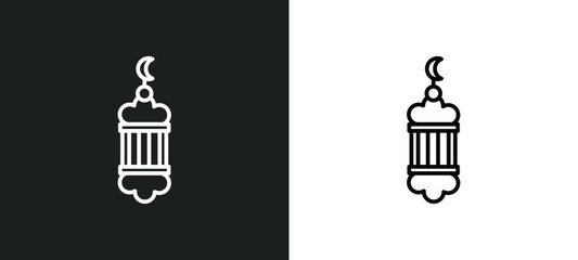 Wall Mural - islamic lantern line icon in white and black colors. islamic lantern flat vector icon from islamic lantern collection for web, mobile apps and ui.