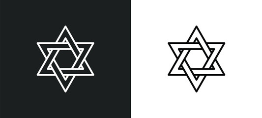 Wall Mural - star of david line icon in white and black colors. star of david flat vector icon from star of david collection for web, mobile apps and ui.
