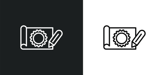 Poster - technical drawing line icon in white and black colors. technical drawing flat vector icon from technical drawing collection for web, mobile apps and ui.