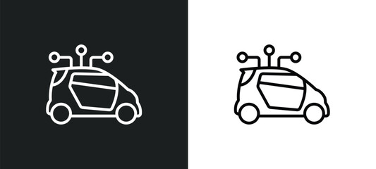 Poster - smart car line icon in white and black colors. smart car flat vector icon from smart car collection for web, mobile apps and ui.