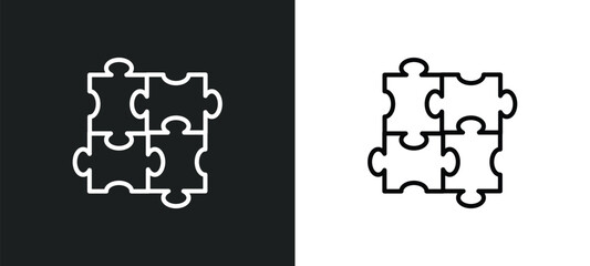 Sticker - puzzle piece line icon in white and black colors. puzzle piece flat vector icon from puzzle piece collection for web, mobile apps and ui.