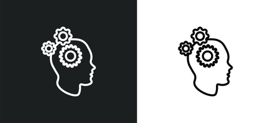 Wall Mural - mind gears line icon in white and black colors. mind gears flat vector icon from mind gears collection for web, mobile apps and ui.