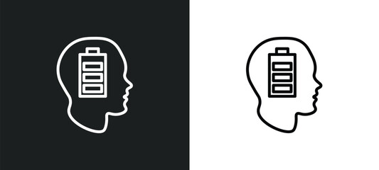 Poster - mind charge line icon in white and black colors. mind charge flat vector icon from mind charge collection for web, mobile apps and ui.