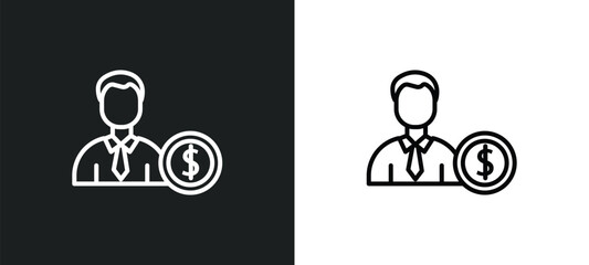 Poster - man and dollar coin line icon in white and black colors. man and dollar coin flat vector icon from man dollar coin collection for web, mobile apps ui.