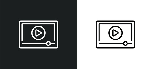 Poster - play video line icon in white and black colors. play video flat vector icon from play video collection for web, mobile apps and ui.