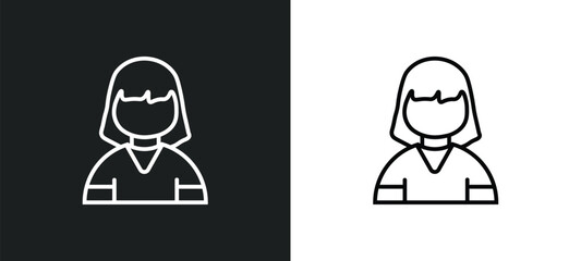 Poster - girl kid avatar line icon in white and black colors. girl kid avatar flat vector icon from girl kid avatar collection for web, mobile apps and ui.