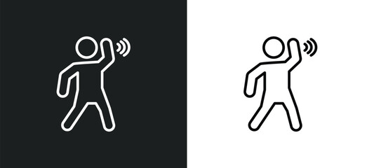 Poster - man hearing line icon in white and black colors. man hearing flat vector icon from man hearing collection for web, mobile apps and ui.