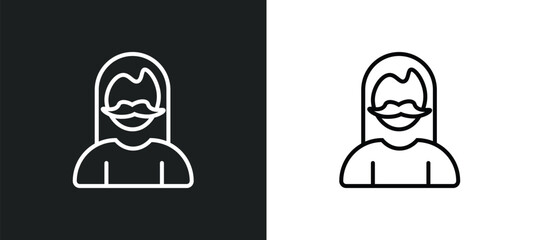 Poster - bearded woman line icon in white and black colors. bearded woman flat vector icon from bearded woman collection for web, mobile apps and ui.