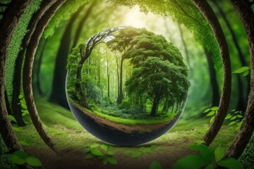 Poster - majestic tree standing in the midst of a lush forest. Generative AI