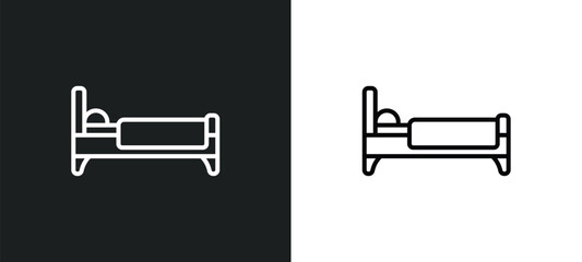 Poster - sleeping bed line icon in white and black colors. sleeping bed flat vector icon from sleeping bed co