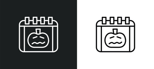 Poster - pumpkin calendar line icon in white and black colors. pumpkin calendar flat vector icon from pumpkin calendar collection for web, mobile apps and ui.