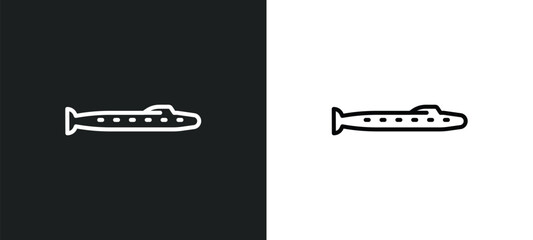 Poster - submarine line icon in white and black colors. submarine flat vector icon from submarine collection for web, mobile apps and ui.