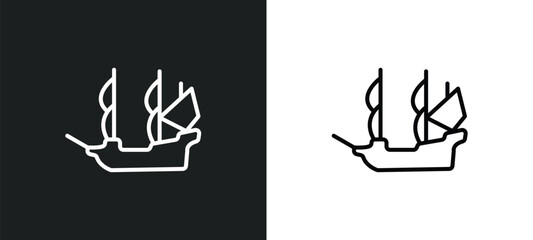 Poster - old galleon line icon in white and black colors. old galleon flat vector icon from old galleon collection for web, mobile apps and ui.