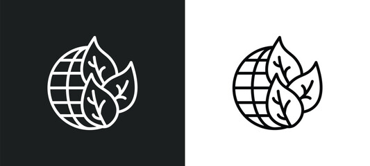Poster - eco globe line icon in white and black colors. eco globe flat vector icon from eco globe collection for web, mobile apps and ui.