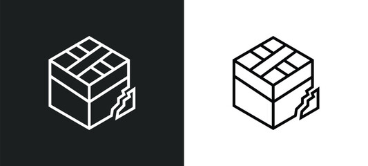 Poster - damaged line icon in white and black colors. damaged flat vector icon from damaged collection for web, mobile apps and ui.