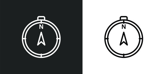Poster - compass pointing north line icon in white and black colors. compass pointing north flat vector icon 
