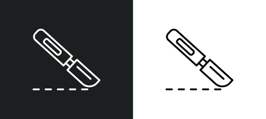 Poster - scalpel line icon in white and black colors. scalpel flat vector icon from scalpel collection for web, mobile apps and ui.